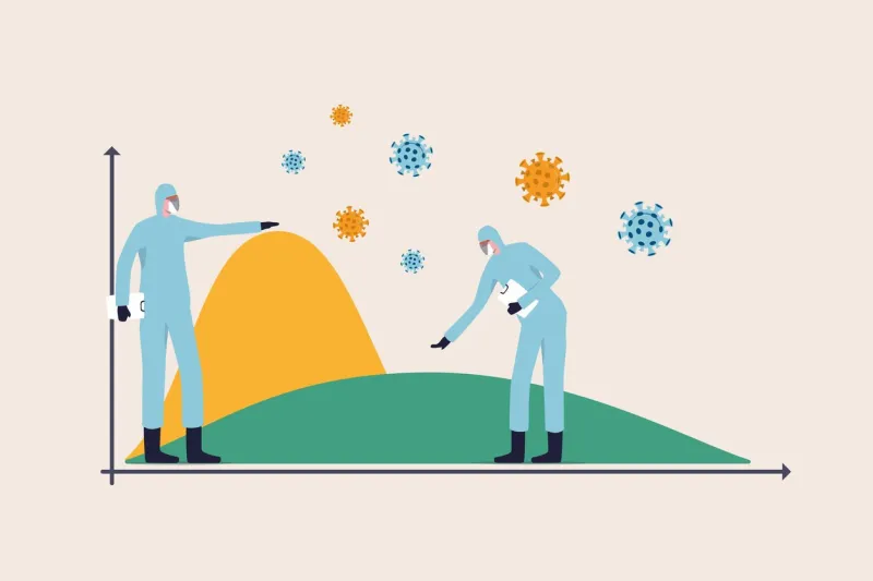 social distancing, flatten the curve coronavirus covid-19 preventing a sharp peak of infections, medical workers work to flatten the curve to slow covid-19 infection for enough health care capacity