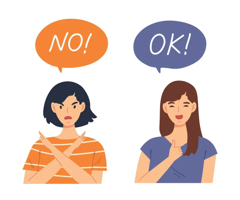 answer the question body language character for education, marketing and online advertising flat vector cartoon illustration