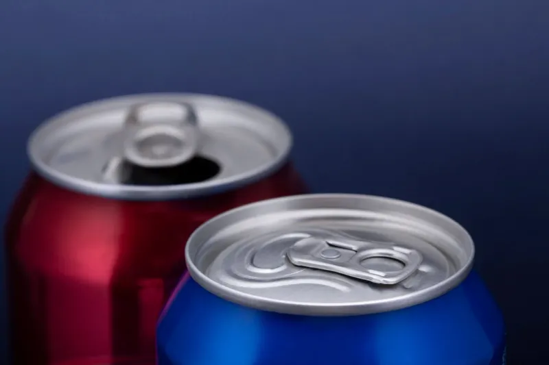 aluminum cans of soda top view
