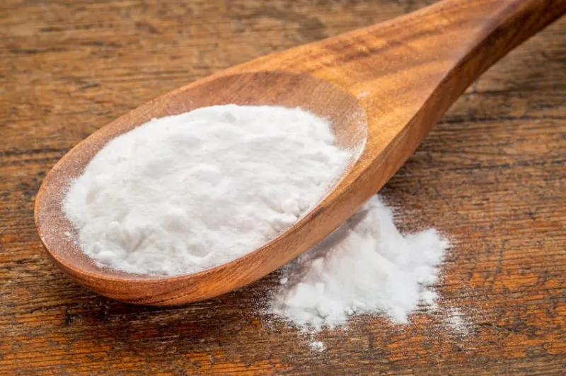 bicarbonate de sodium (bicarbonate de sodium) sur une cuillère en bois