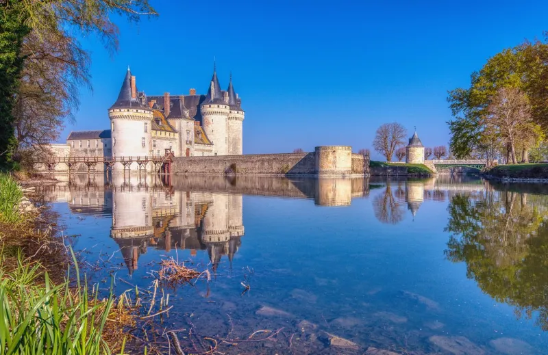 sully sur loire, france - april 14, 2019  famous medieval castle sully sur loire, loire valley, france the chateau of sully sur loire dates from the end of the 14th century and is a prime example of medieval fortress