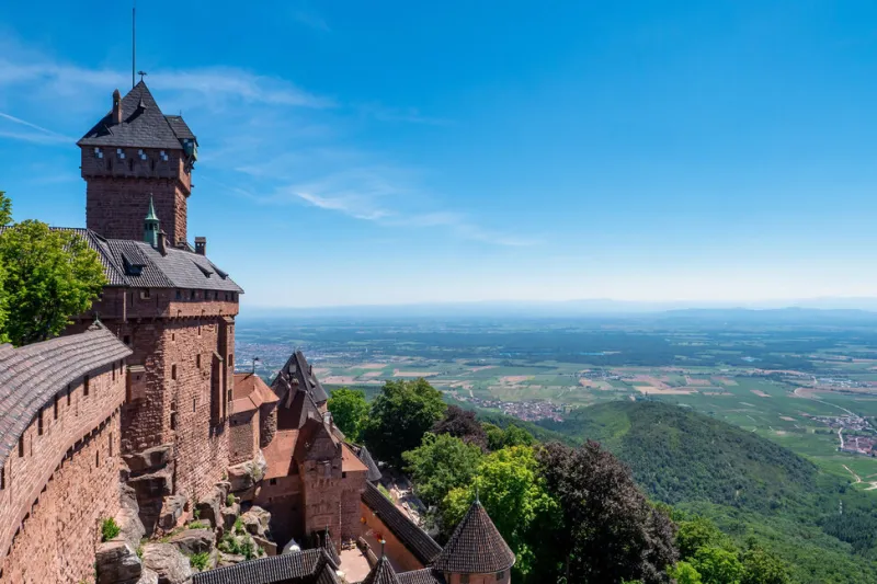 the plain of alsace can be seen from the château du haut-kœnigsbourg, france