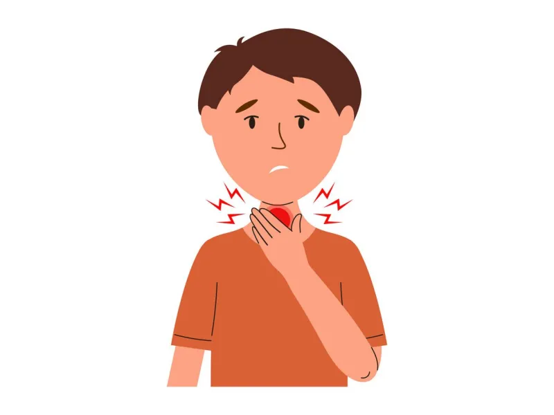 man has a sore throat sick people struggle with health problems, have influenza or covid symptoms vector illustration