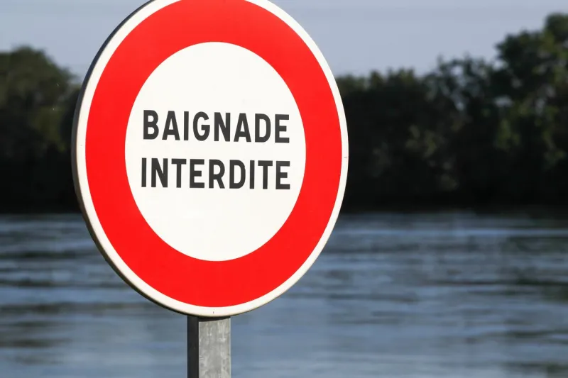 swimming forbidden road sign called baignade interdite in french language