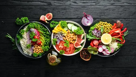 buddha bowl dishes menu free copy space top view