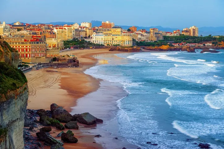 biarritz city and its famous sand beaches - miramar and la grande plage, bay of biscay, atlantic coast, france