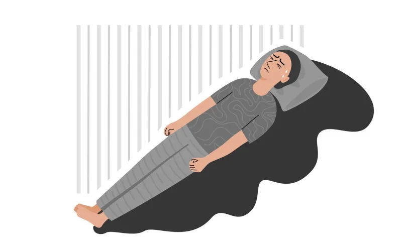 the man is sleeping and having a nightmare in sleep paralysis concept