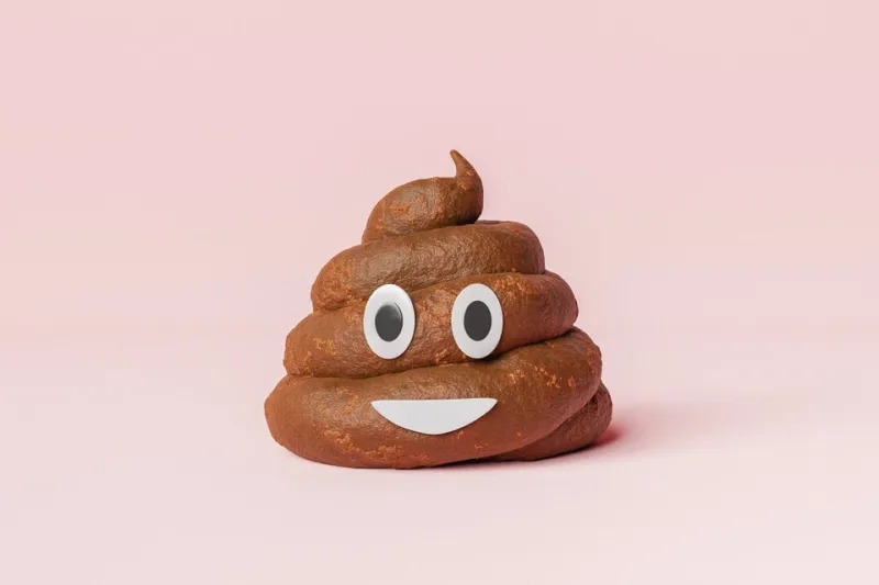 3d illustration of brown pile of poop with smiling face and eyes on pink background