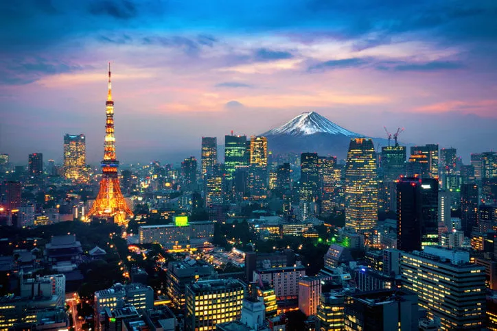aerial view of tokyo cityscape with fuji mountain in japan