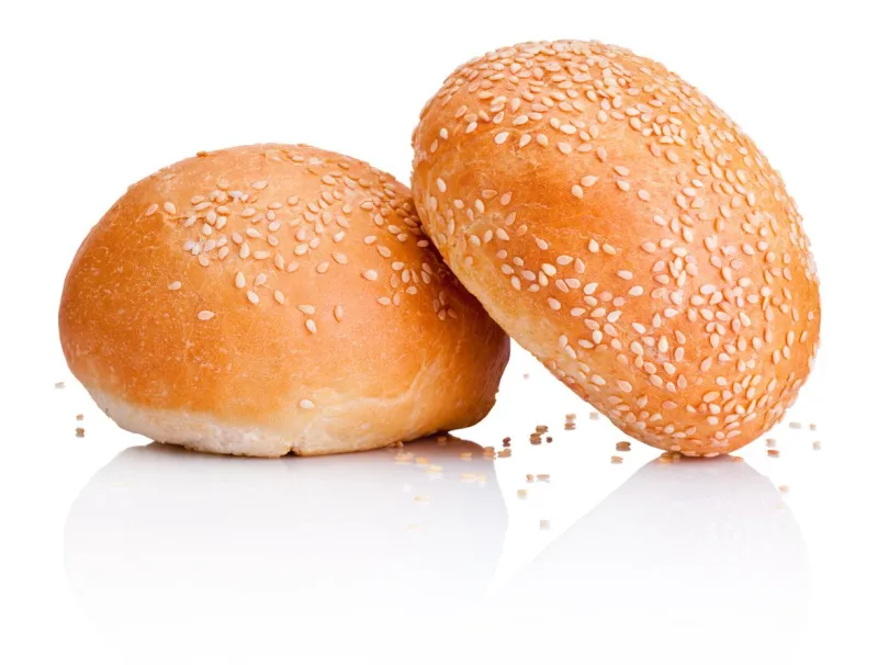 two sandwich bun with sesame seeds isolated on white background