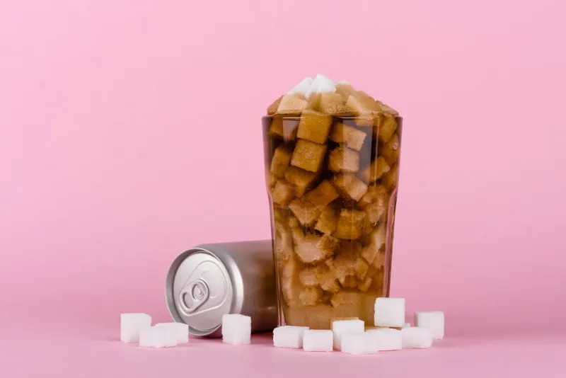 unhealthily diet with sweet sugary soft drinks concept