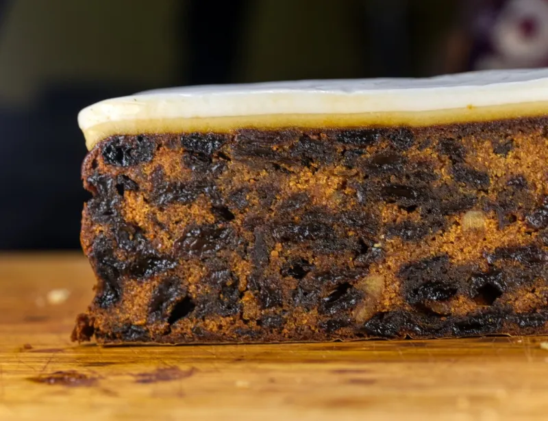 fruit cake with icing on top