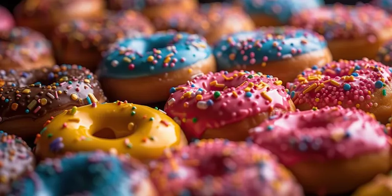 ai generated ai generative photo illustration of sweet deserts donuts bright color present party vibe graphic art illustration