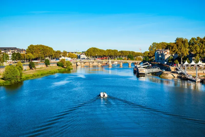 angers and maine river aerial panoramic view angers is a city in loire valley, western france