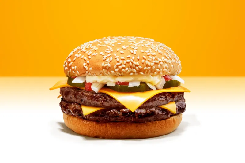 delicious double cheese beef burger consists of bun bread, patty