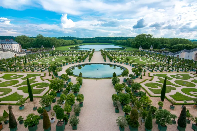 paris, france - circa june 2018  versailles fountains and gardens in paris suburbs