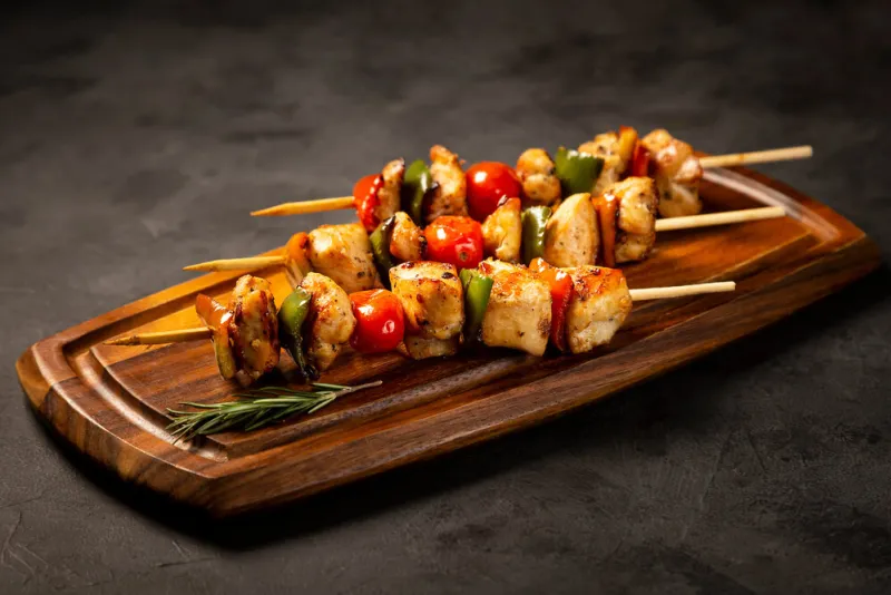 kebab - grilled chicken meat with vegetables