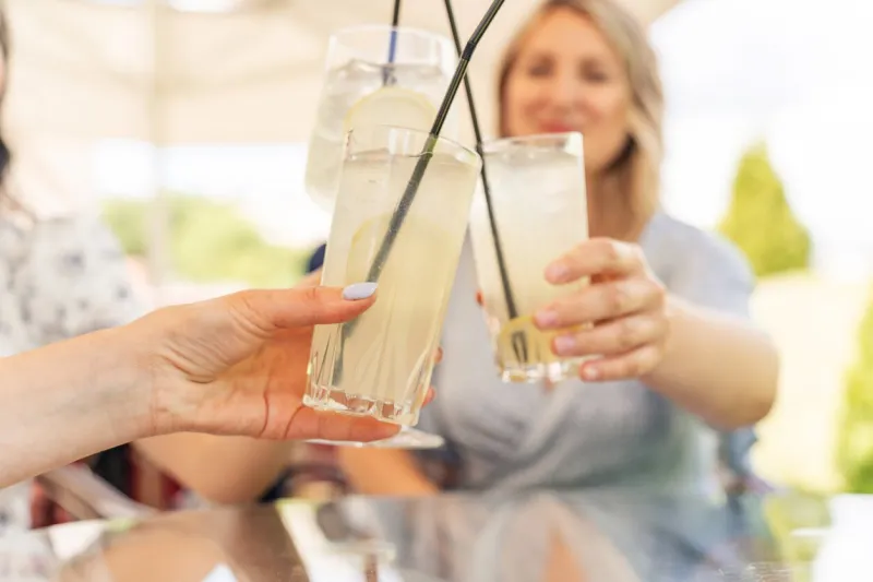 group of people clinking and toasting together beverage celebration concept
