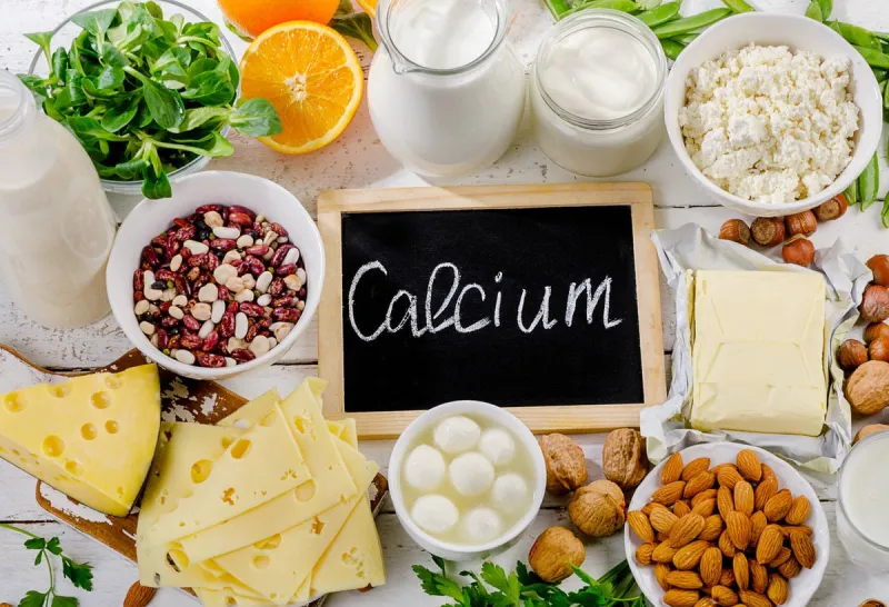 products rich in calcium healthy food flat lay