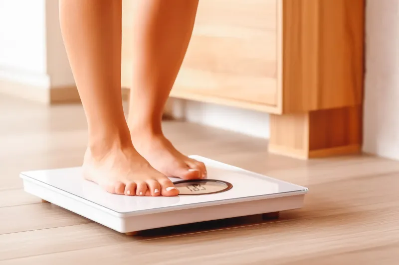 feet on bathroom scale fitness and healthy lifestyle concept generative ai