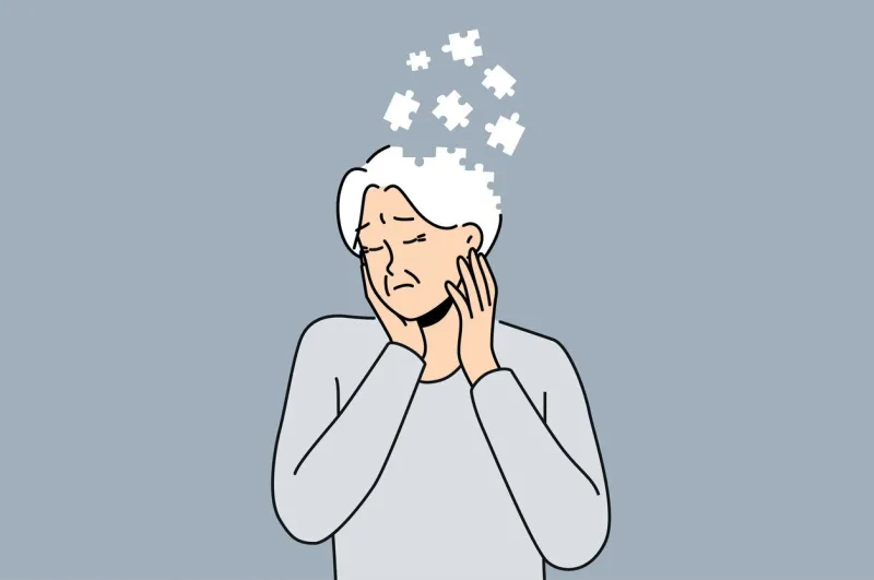 elderly woman suffers from dementia and memory loss and is in need of specialized caregivers sad female pensioner is sick with dementia due to advancing age or lot of psychological stress in youth