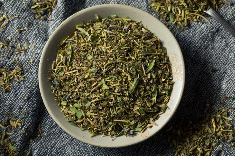 organic dry herbs de provence in a bowl