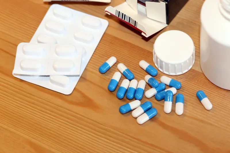 close-up of different pharmaceutic pills, tablets and packages