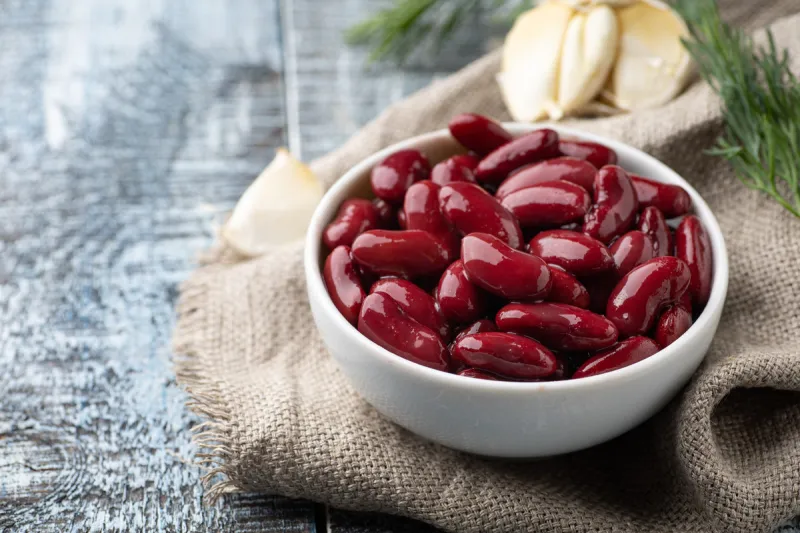 canned red kidney beans in white bowl on a table