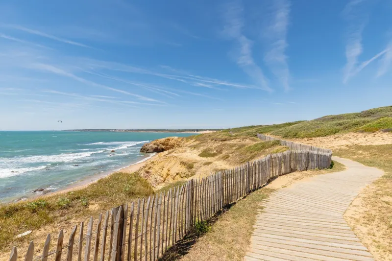 view of pointe du payre beach, jard sur mer, france on a summer day, vendée, france
