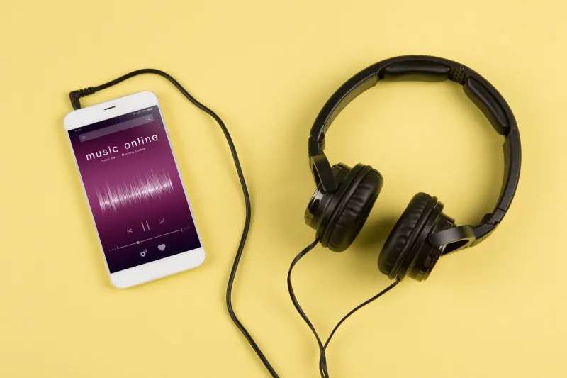 listen music online concept - online music player app on smartphone