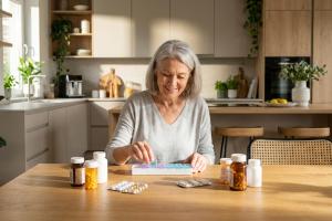 Femme utilisant un pilulier