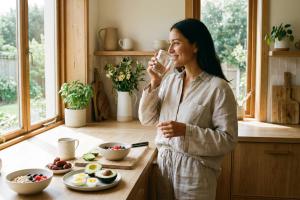 Une personne prend son petit déjeuner
