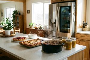 plats qui refroidissent sur le comptoir de la cuisine