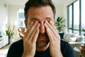 homme qui se frotte les yeux