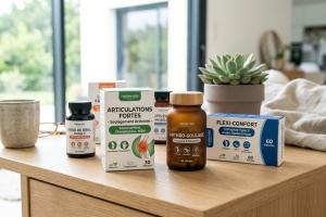 boîtes et flacons de compléments alimentaires destinés à soulager l'arthrose
