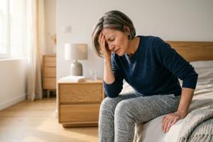 personne de 50 ans qui a un vertige au lever.