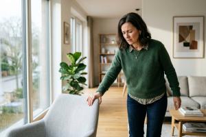 Femme  visiblement sujette à un vertige chez elle