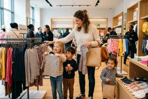 femme accompagnée d'enfants qui fait du shopping