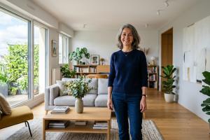 femme chez elle debout dans son salon