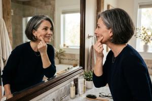 femme  qui se regarde dans le miroir 