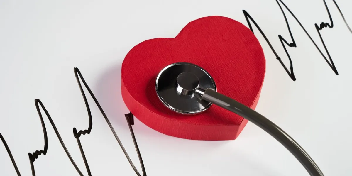 medical stethoscope and red heart with cardiogram isolated on white cardiac therapeutics assistance, pulse beat measure document, arrhythmia pacemaker medical healthcare concept