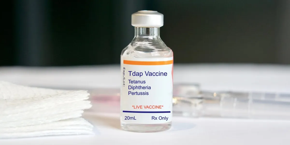 tdap vaccine in a glass vial for tetanus, diphtheria, and pertussis