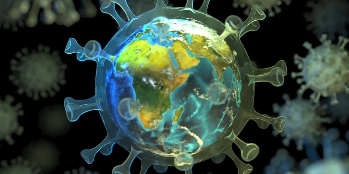 planet earth inside the cell of the chinese respiratory coronavirus 2019-ncov microscopic view of the viral cell covid-19 the worldwide spread of the disease creative concept 3d rendering