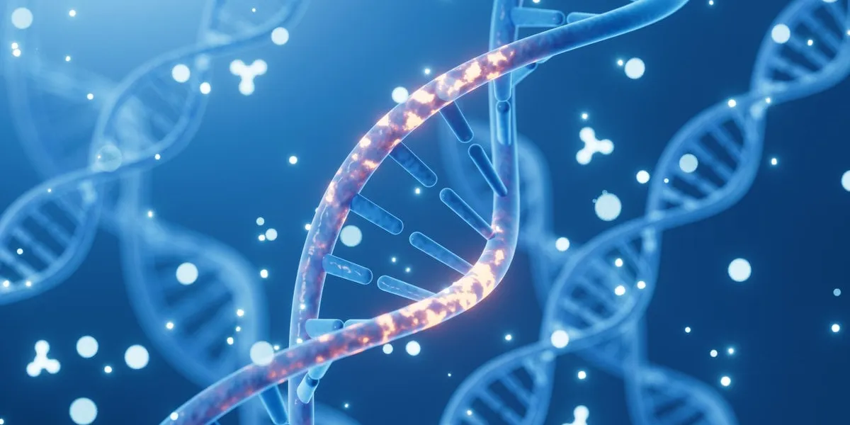 mutated dna and molecules, scientific biotechnology, 3d rendering computer digital drawing