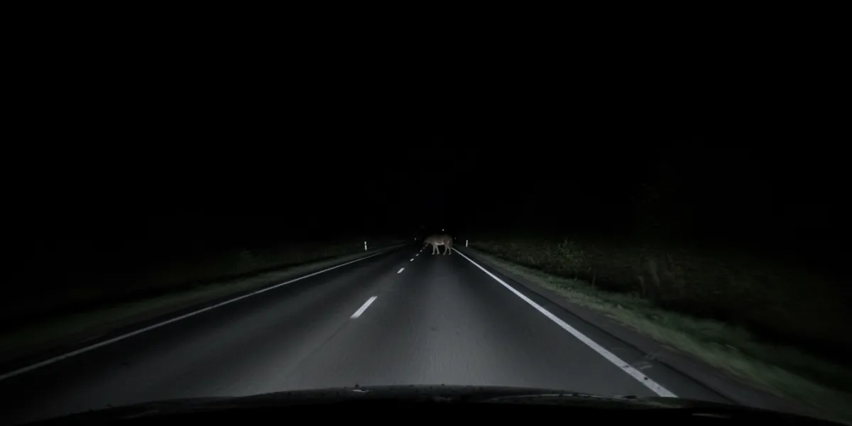 Prise de vue depuis l'intérieur du véhicule de nuit