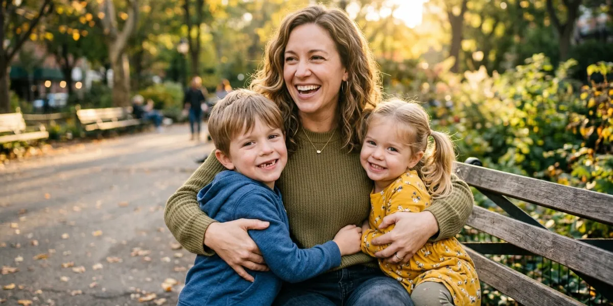 Femme avec ses enfants. 