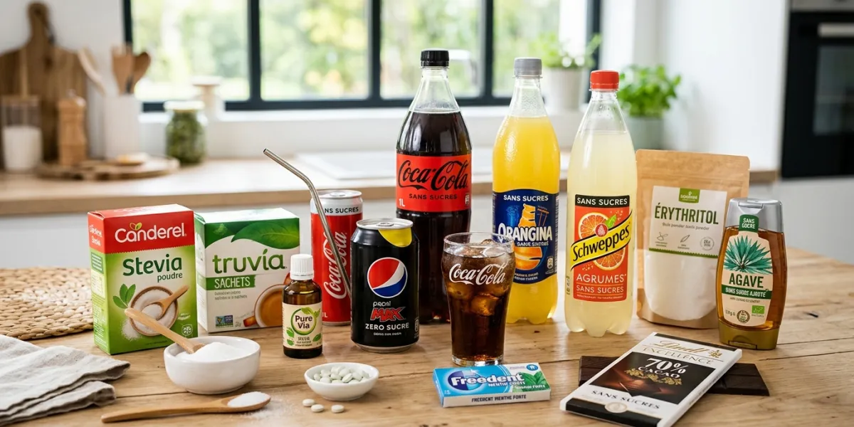 différents édulcorants et produits "sans sucres" 