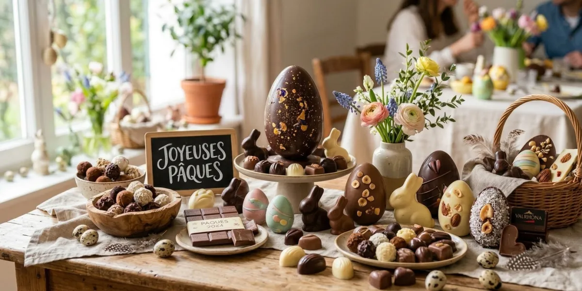 différentes formes et variétés de chocolats de Pâques