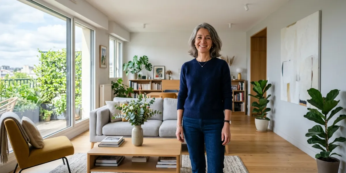femme chez elle debout dans son salon