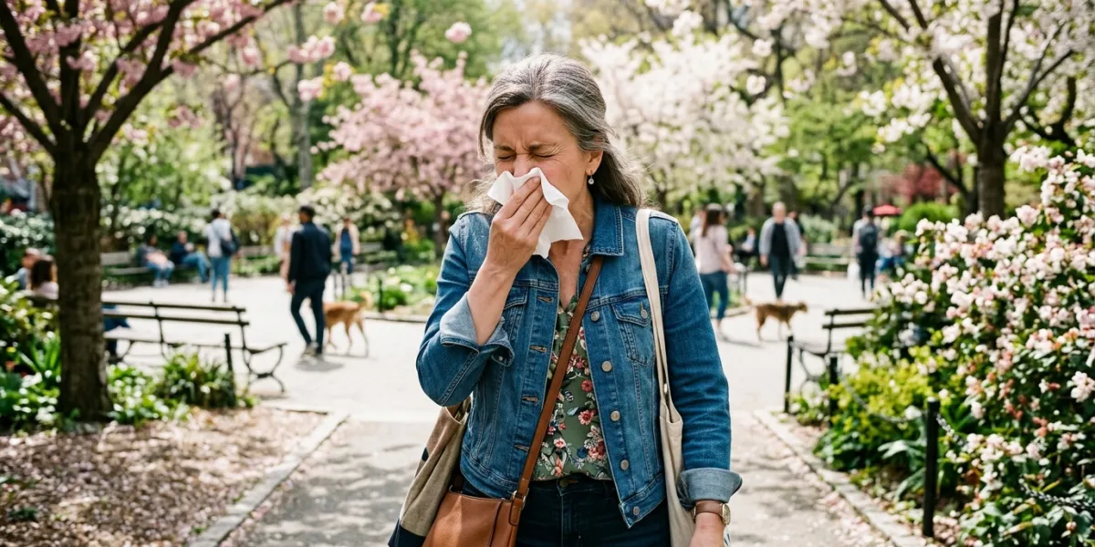 femme qui éternue à cause d'une rhinite allergique